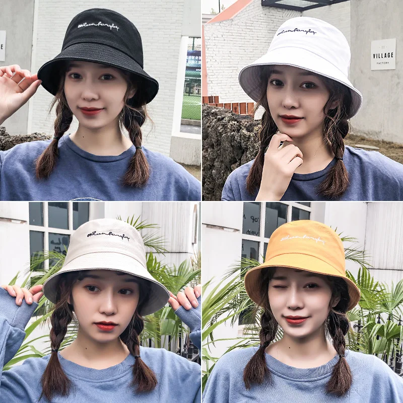 

Hat Women's Summer Korean-style Versatile Outing Bucket Hat Students Smiling Face Embroidery Men's Sun-resistant Cute Casual Buc
