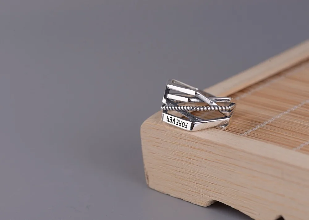 Bijoux простой стиль 925 пробы серебряные геометрические кольца оригинальной формы для женщин Подарки большие Регулируемые кольца на палец