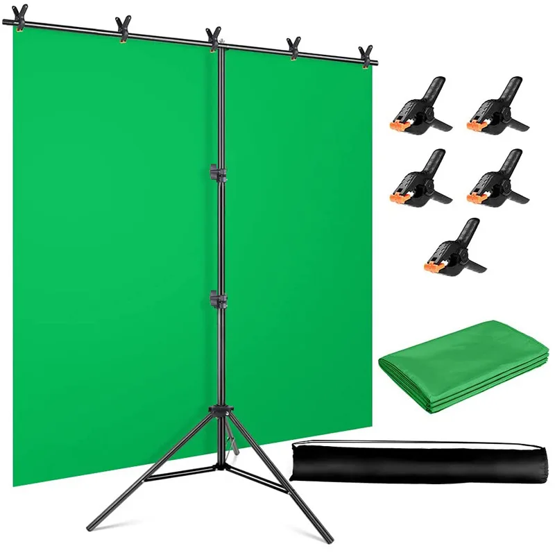 Studio Black White Green Backdrop Video Background T Shape Stand Photography KIT 