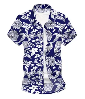 

Men's Casual Floral Shirt New model Mens dress Shirts Flower Beach Party Hawaii Short Sleeve Blouse Blue red