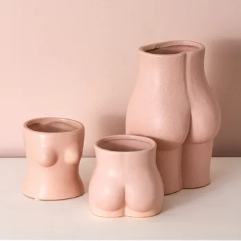 

Ceramic Small Vase Human Body Vase Pink Body Shape Art Chest Butt Net Red Ins Mini Flower Pot Decoration Ornaments