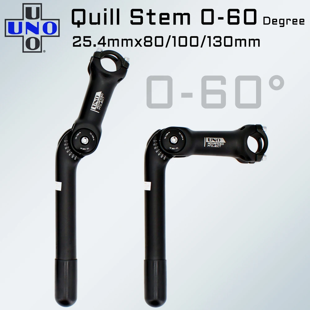 

UNO Adjustable 60 Degree Bicycle Quill Stem 25.4x180mm Aluminum Alloy Stem for Fixed Gear/Road/Retro Bicycles Accessories Stems