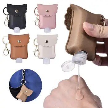 

Travel Refillable Small Squeeze Bottle Leather Leakproof Plastic Bottle With Keychain For Hand Sanitizer Essential Oil 60mL