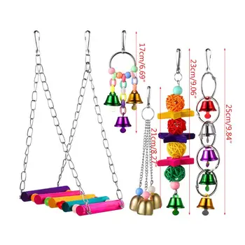 

5Pcs Bird Parrot Toys, Hanging Swing Chewing Perches with Bells Parrot Finch