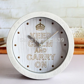 

Alarm Clock Desktop Watches Retro Wooden Hours Silent Keep Calm and Carry On