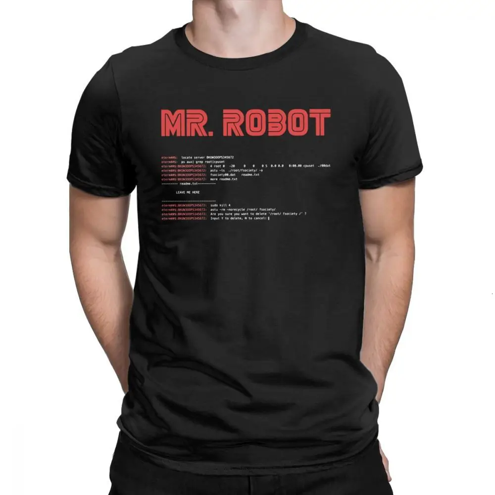 One yona Cool Mr Robot футболка программист футболки разработчик футболки с кодом для мужчин вырез лодочкой хлопок короткий рукав - Цвет: Black