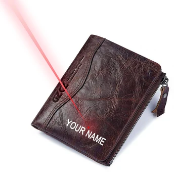 

Free Engraving Your Name On the Wallet Man's Genuine Leather Short Style Money Case Coin Purse Personalised Wallet