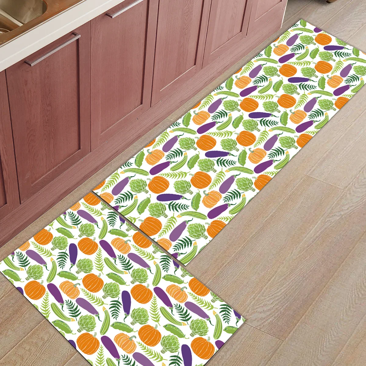 Осенний стиль с фруктовым и овощным узором, 2 предмета, коврик для кухонных дверей, для входа, аксессуары для ванной комнаты, набор грязи, мусора