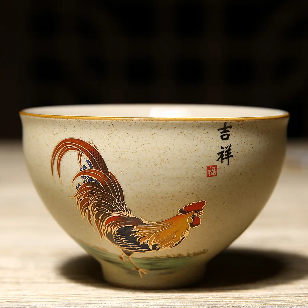 Mutton-fat Jade Teacup Golden Cock Cup Chinese Style Tasing Tea Cup