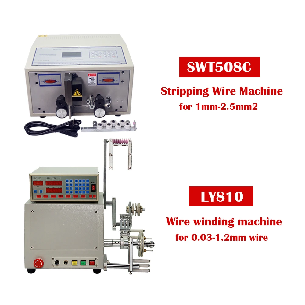 

SWT508C Automatic Stripping Wire cutting cable crimping Machine + LY810 CNC Coil Winder Coil Winding Machine for 0.03-1.2mm wire