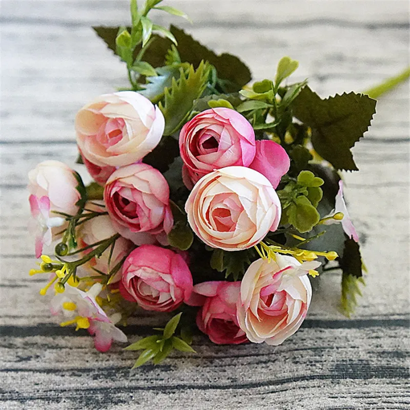 1 букет искусственных цветов, розы, декоративные вечерние бутоны из шелка для украшения дома, отеля, своими руками, свадебные украшения, венок - Цвет: pink