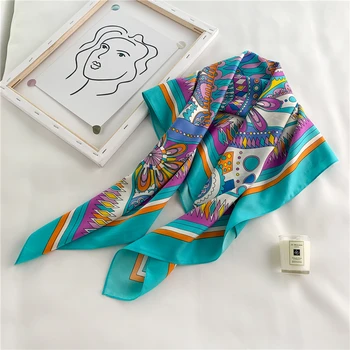 

Summer Large Silk Scarf Square Lady Neck Foulard Fashion Shawl and Wrap for Women Bandana Luxury Brand Print Design Headkerchief