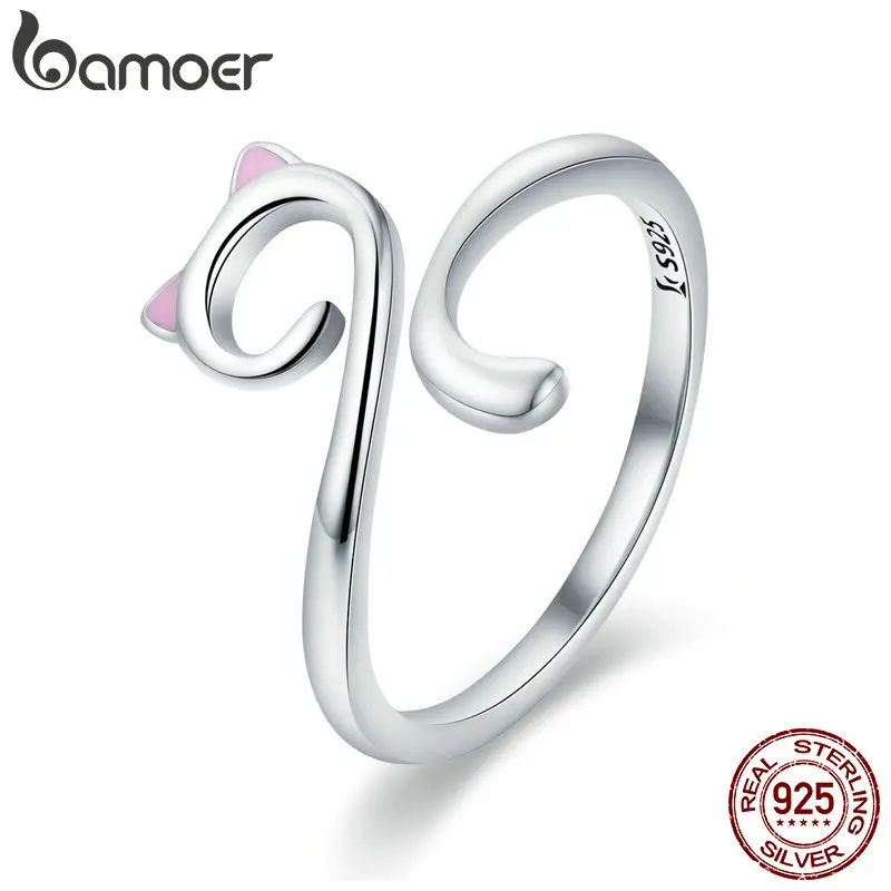 BAMOER,, подлинное 925 пробы Серебряное кольцо на палец с кошечкой для ногтей, открытый размер, для женщин, вечерние ювелирные изделия, SCR341