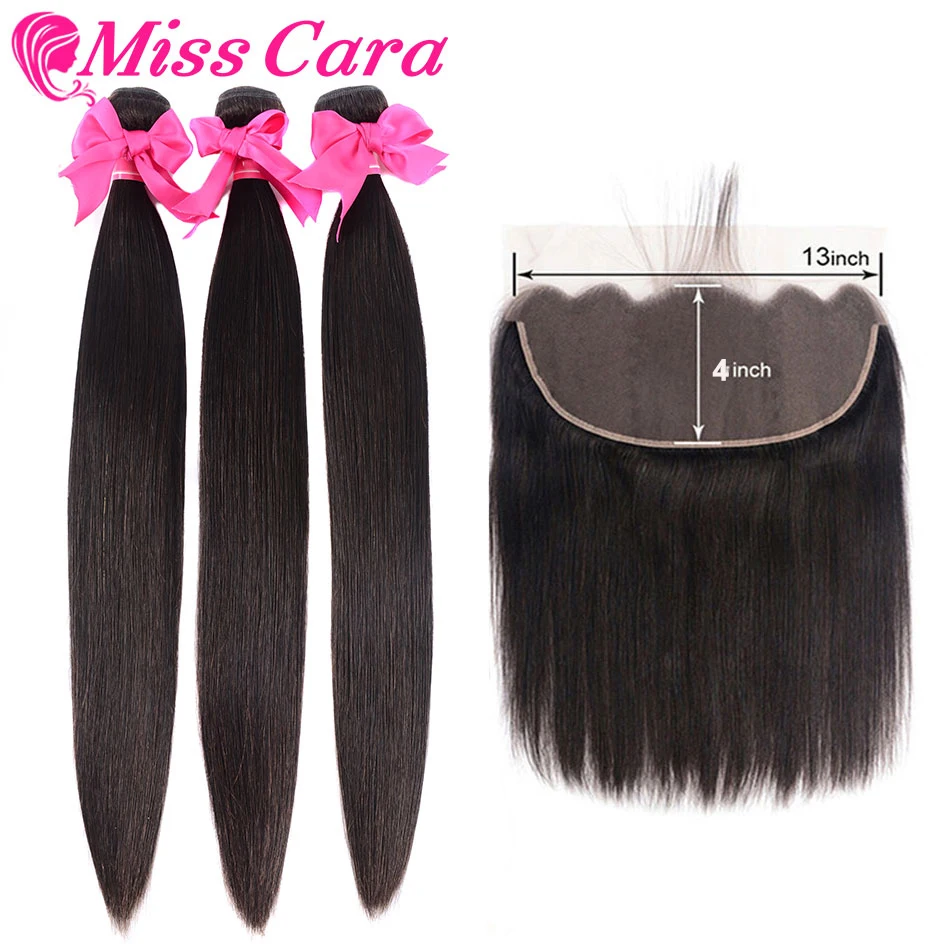 Малазийские прямые пучки волос с фронтальной Miss Cara 100% натуральные волосы Remy 3/4