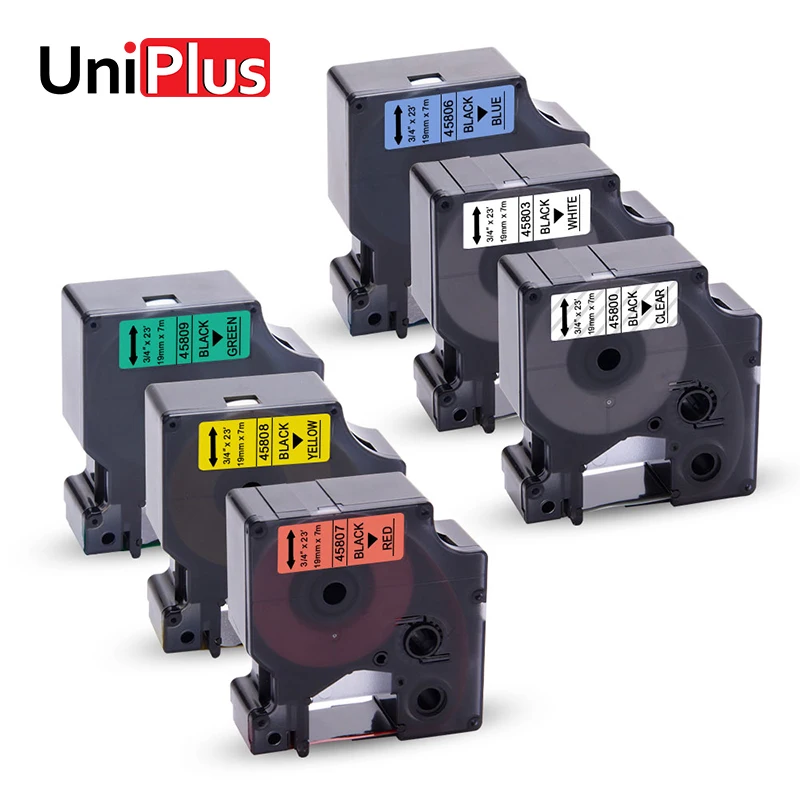 UniPlus 19 мм 45800 45803 45806 45807 45808 45809 Ленты Совместимость для Dymo D1 принтер этикеток черный на прозрачном белого и желтого цвета ленты