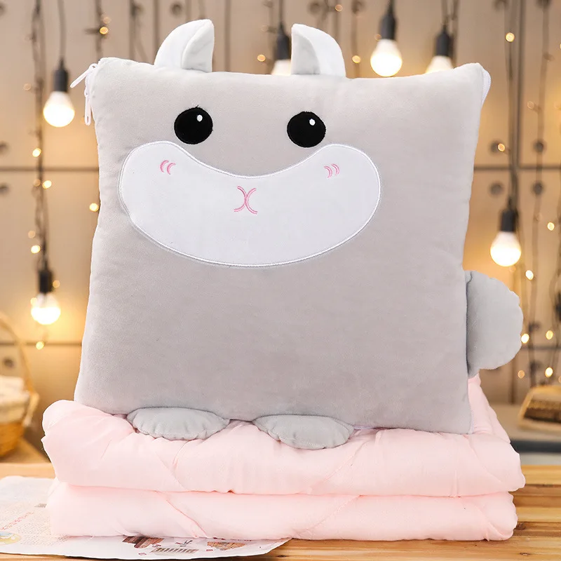 С животными из мультфильмов для подушки стеганое одеяло с функцией кондиционирования воздуха двойного назначения плюшевые игрушки офисные подушки студенческий подарок - Цвет: Серый