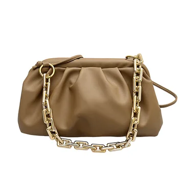 

Luxury Designer Women Clutch Purses Metal Chain Cloud Dumpling Shape Small Handbag PU Leather Casual Shoulder Crossbody Bags