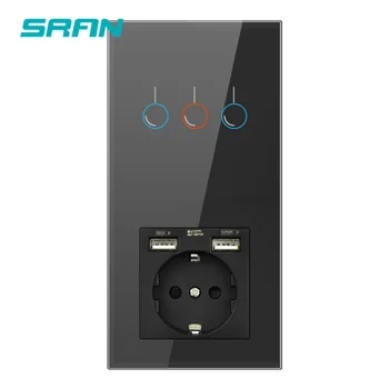 

SRAN sensor switch,socket with usb,Vertical installation crystal glass panel 172*86,power socket with light switch 1/2/3gang
