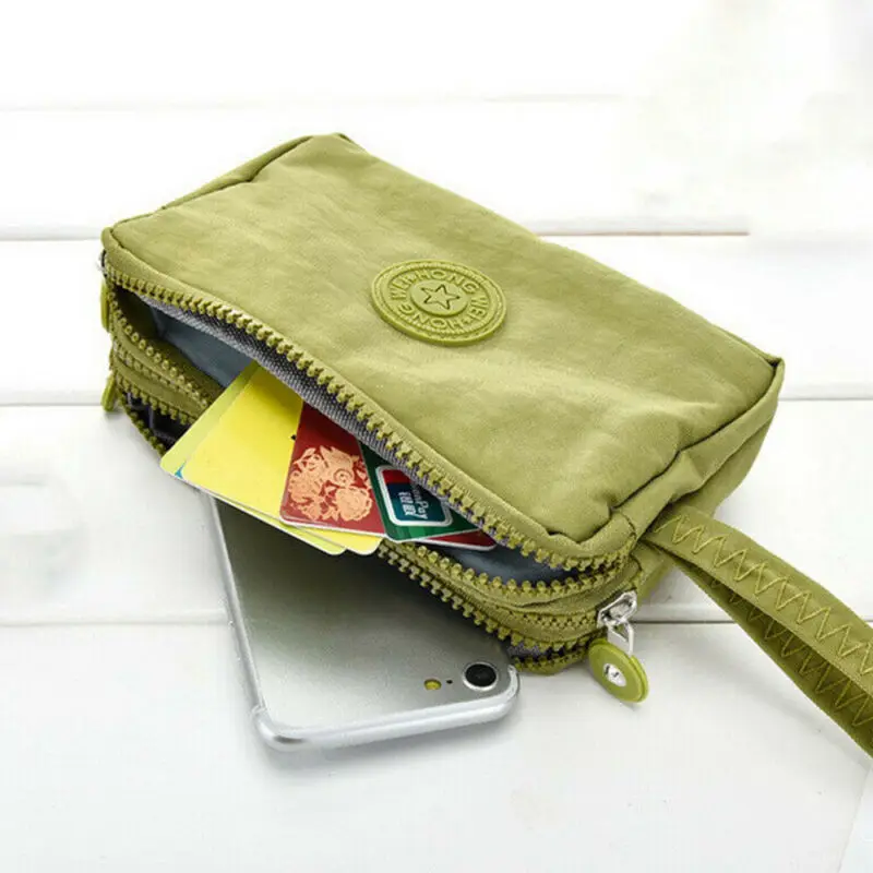 Women Solid 3 Layer Canvas Coin Purse Card Zipper Wallet Holder Phone Bag Gift Card ID Holders Wallets