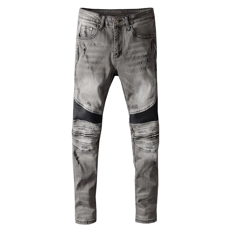 Big Deal Pencil-Pants Biker-Jeans Stretch Gray Patchwork Ripped Skinny Men's Denim neQKMR63yW0