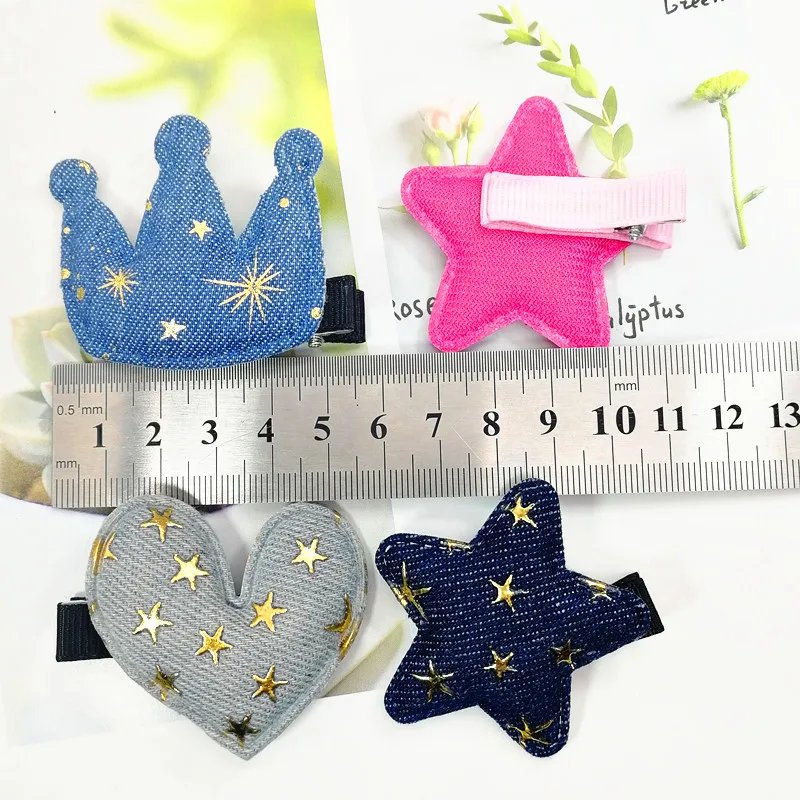 NEW 2pcs/set Denim stars crown girls hair clips love heart kids hairpins toddlers barrettes girls kids children hair accessories