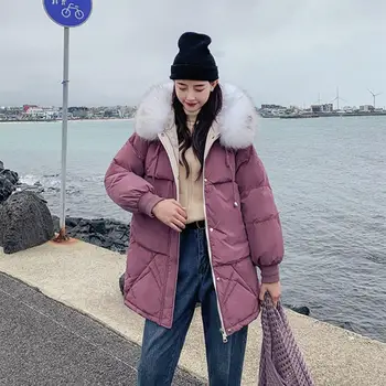 

2019 Women Loose Down Cotton Hooded Long Parka Coat Casual Solid Long Sleeve Winter Outwear Zippers Thick Down Jacke