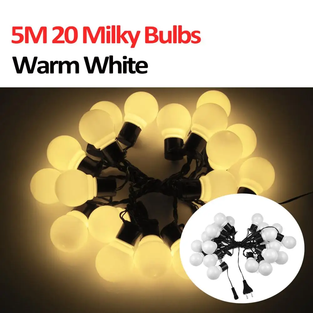 5M Milky Bulb Warm Светодиодный свет шнура 220 В ЕС уличные светящаяся гирлянда Праздничные рождественские гирлянды с утолщённой меховой опушкой, декоративный светодиодный лампы новогодний декор - Emitting Color: 5M Milky Bulb Warm