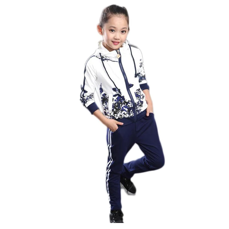 Clothing Set Girls Clothes Jacket Floral Zipper Kids Hoodies Pants Kids Tracksuit For Girls Clothing Sets Sport Suit Spring