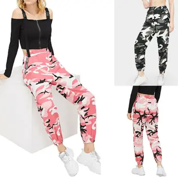 

New Women Camo Cargo High Waist Hip Hop Trousers Pants Military Army Combat Camouflage Long Pants Hot Capris Streetwear Pants