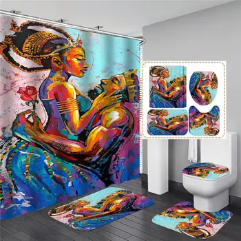 

Wife Shower Curtain Bathroom Decor 4pcs Non Slip Toilet Polyester Cover Mat Set