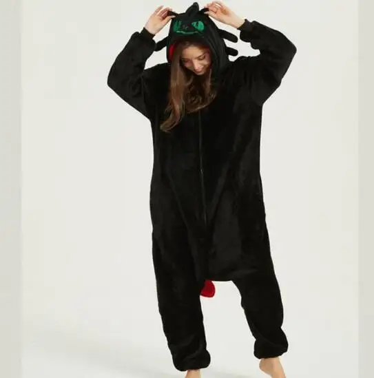 HKSNG Kigurumi Dragon Onesies Animal Winter Flannel Pajamas Adult Halloween Party Costume Jumpsuit
