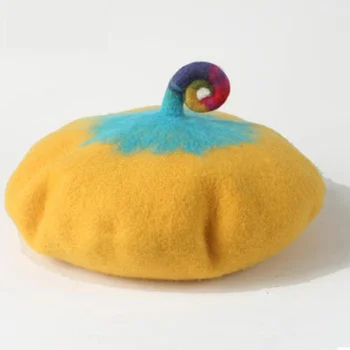 

Handmade Wool Berets Women Caps Cute Manual Wool Felt Little Tail Ladies Hats Autumn Winter Female Vintage Wild Warm Party Beret