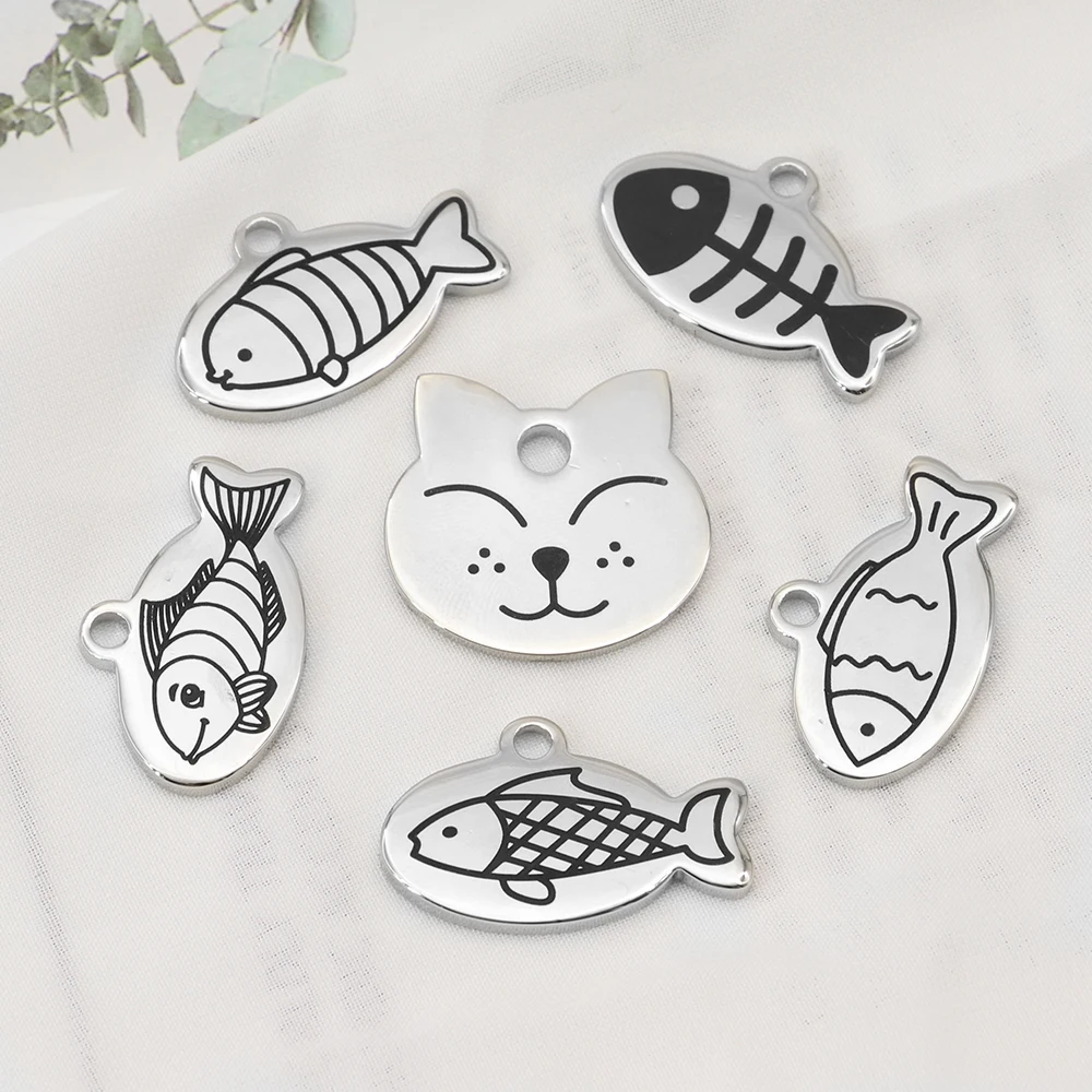 Stainless Steel Personalized Cat Tag Custom Cats Kitten ID Tag Engraved Cat Collar Pendant Necklace Pet Accessories Fish Shape 3