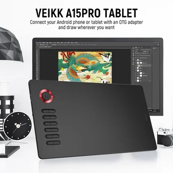 شراءVEIKK A15 برو الرسومات اللوحي 8192 مستوى بطارية خالية القلم اللوحي الرقمي مع 12 مفاتيح و عجلة التمرير لرسم لعبة OSU