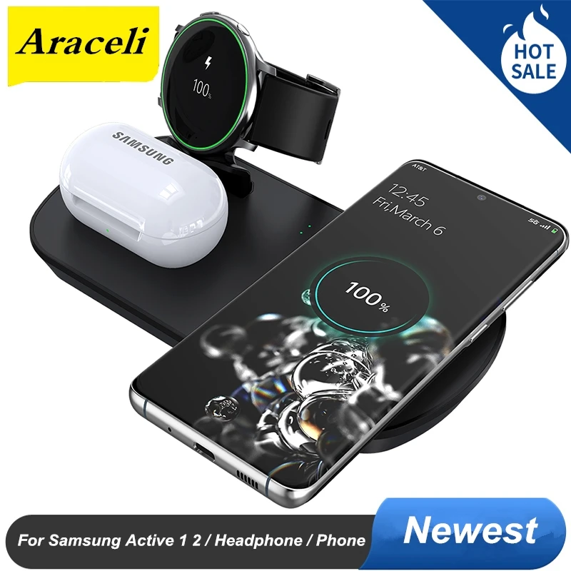 3 in 1 10W Fast Charge Wireless Charger Station For Samsung Galaxy Active 1 2 Headphone For Samsung iphone Phone Dock Holder
