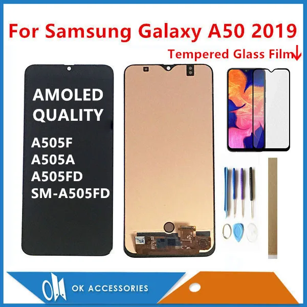 AMOLED дисплей 6 4 дюйма для Samsung Galaxy A50 2019 Φ A505F A505FD / A50S A507FD SM ЖК + Датчик сенсорного