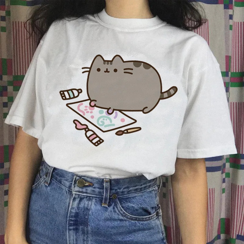 Футболка pusheen cat, harajuku, женская футболка, женская футболка, забавная одежда, эстетическая футболка, Топы, футболка с рисунком, 90s - Цвет: 585
