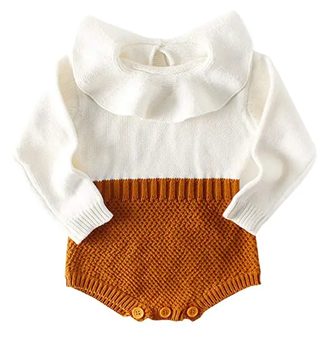 Детский шерстяной комбинезон для новорожденных девочек; теплый вязаный свитер; сезон осень-зима; комбинезоны с длинными рукавами; одежда для маленьких девочек - Цвет: Оранжевый