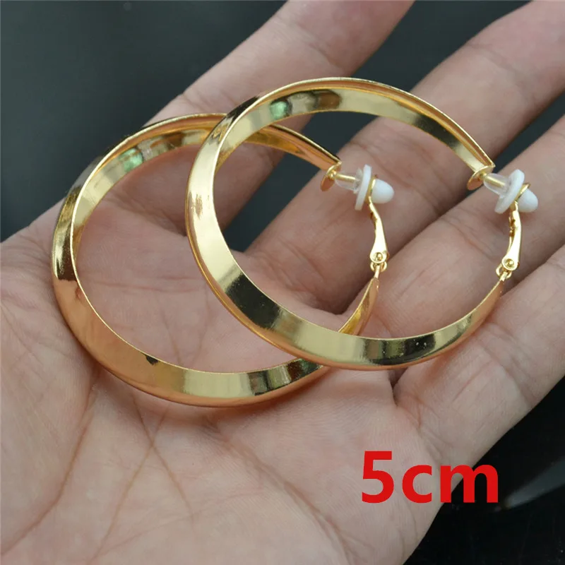gold clip 5cm Новые клипсы на ухо серьги без пирсинга для женщин без отверстия модные ювелирные изделия Большой Круг Золотое серебряное кольцо Молодежная женская серьга - Окраска металла: gold clip 5cm