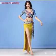 Галстук-крашеный цветочный узор Женская одежда класса с v-образным вырезом модал 3 шт. танец живота костюм набор топ пояс юбка для девочек