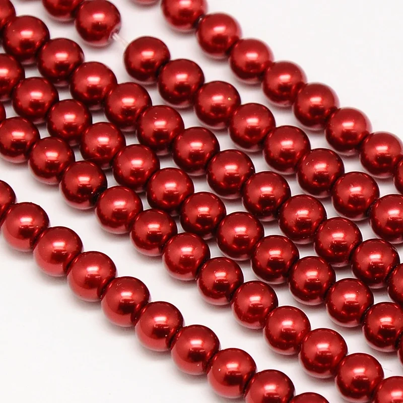 10 Strands Eco-Friendly Dyed Glass Pearl Round Bead Strands Cotton Cord Threaded 8mm Hole 0.7~1.1mm about 52pcs/strand 15 inches