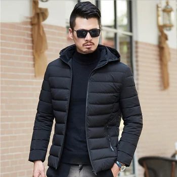 

Men Down Jacket Hooded 2019 Winter New Man's Fashion Simple Slim Cardigan Parkas Coats Plus Velvet Warm Windproof Hot