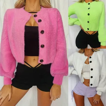 

Free Ostrich Women's Solid Artificial Wool Collar Long Sleeved Zipper Jacket Fashion Female Clothing Dropshipping
