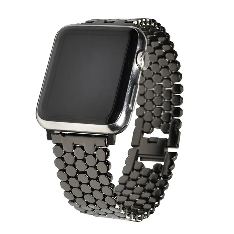 Черный Подходит для Apple watch 5 4 3 серии рыбья чешуя металлический ремешок для Iwatch прочная цепочка из нержавеющей стали ремень Hhoneycomb ремень - Цвет ремешка: Черный