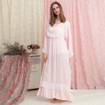 

Nightgown Autumn Sleepwear Long Nightgown Cotton Lace Nightgown Woman Long sleeve