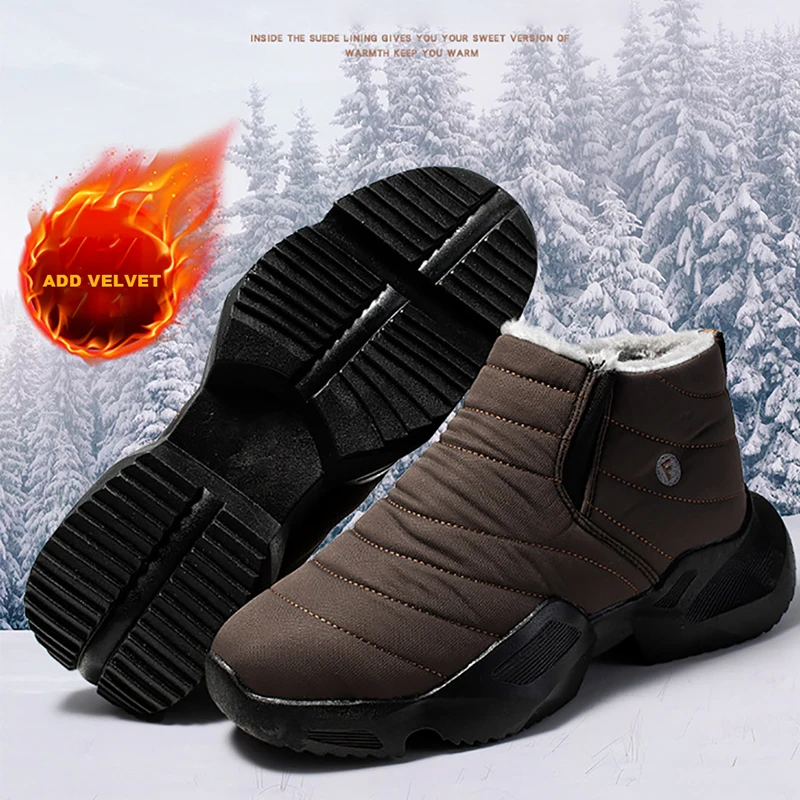 

Men Winter Boots 2021 Outdoor High-top Plush Men Snow Boots Thick Fur Non-slip Waterproof Winter Cotton Shoes Man Large Size
