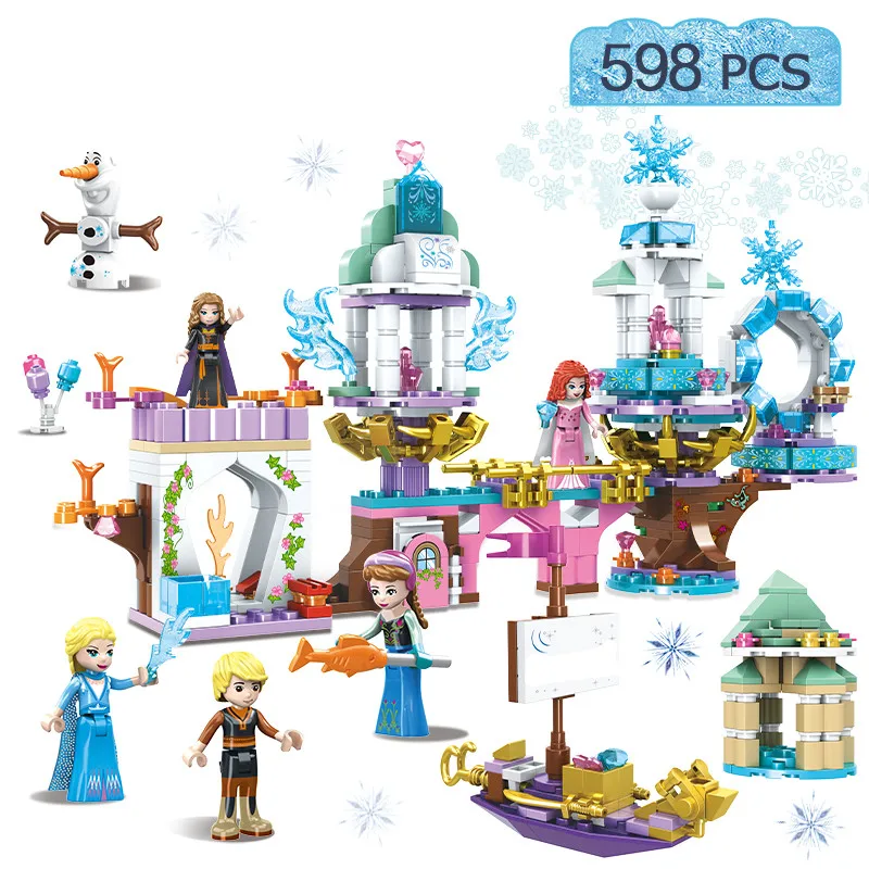 

598Pcs Girl Friends Fairy Princess Queen Anna Elsa Magical Ice Castle Model Building Blocks Bricks Legoinglys Toys Juguetes