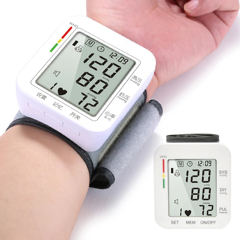 

Automatic Wrist Blood Pressure Monitor LCD Digital Tonometer Sphygmomanometer Tensiometer bloeddrukmeter Bp Heart Rate Meter
