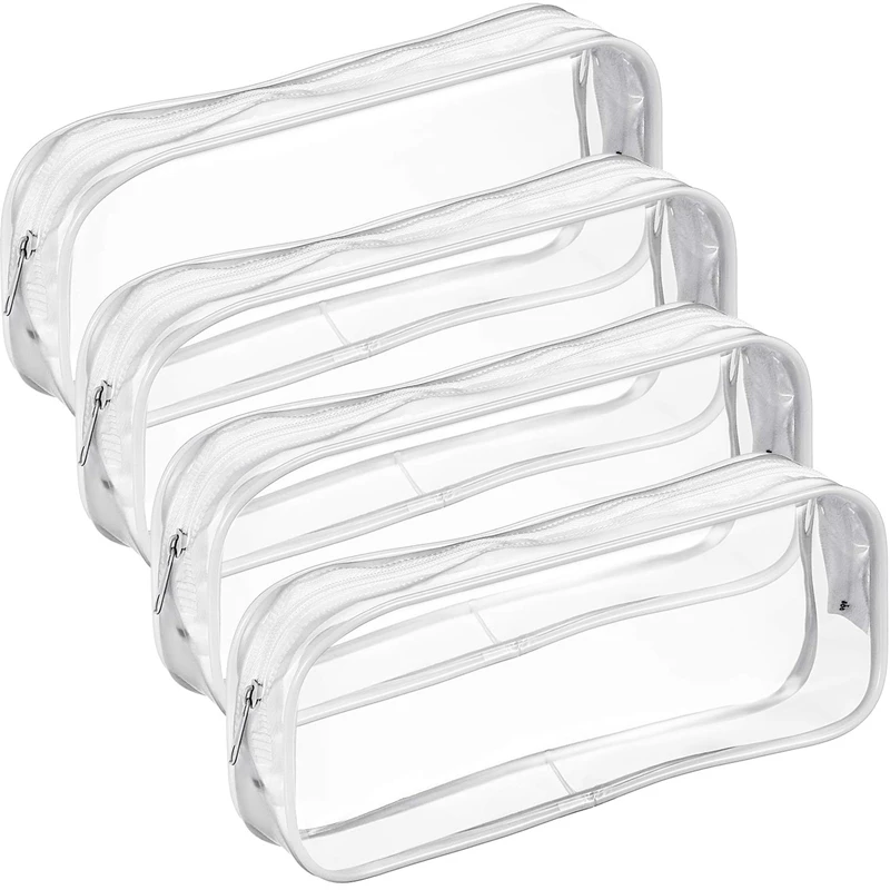 

4 Pieces Clear PVC Zipper Pen Pencil Case, Big Capacity Pencil Bag Makeup Pouch with Zipper for School Office Stationery(White)