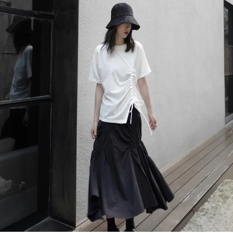 Ladies Half Skirt Summer New Dark a-Word Pleated Skirt Design Irregular Deconstruction In The Long Youth Fashion Half Skirt